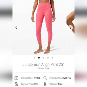 Lululemon Align Pant 25" Guava Pink Size 8